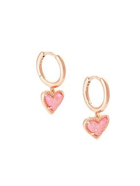 NEW KENDRA SCOTT women's ari heart huggie earring in light pink drusy